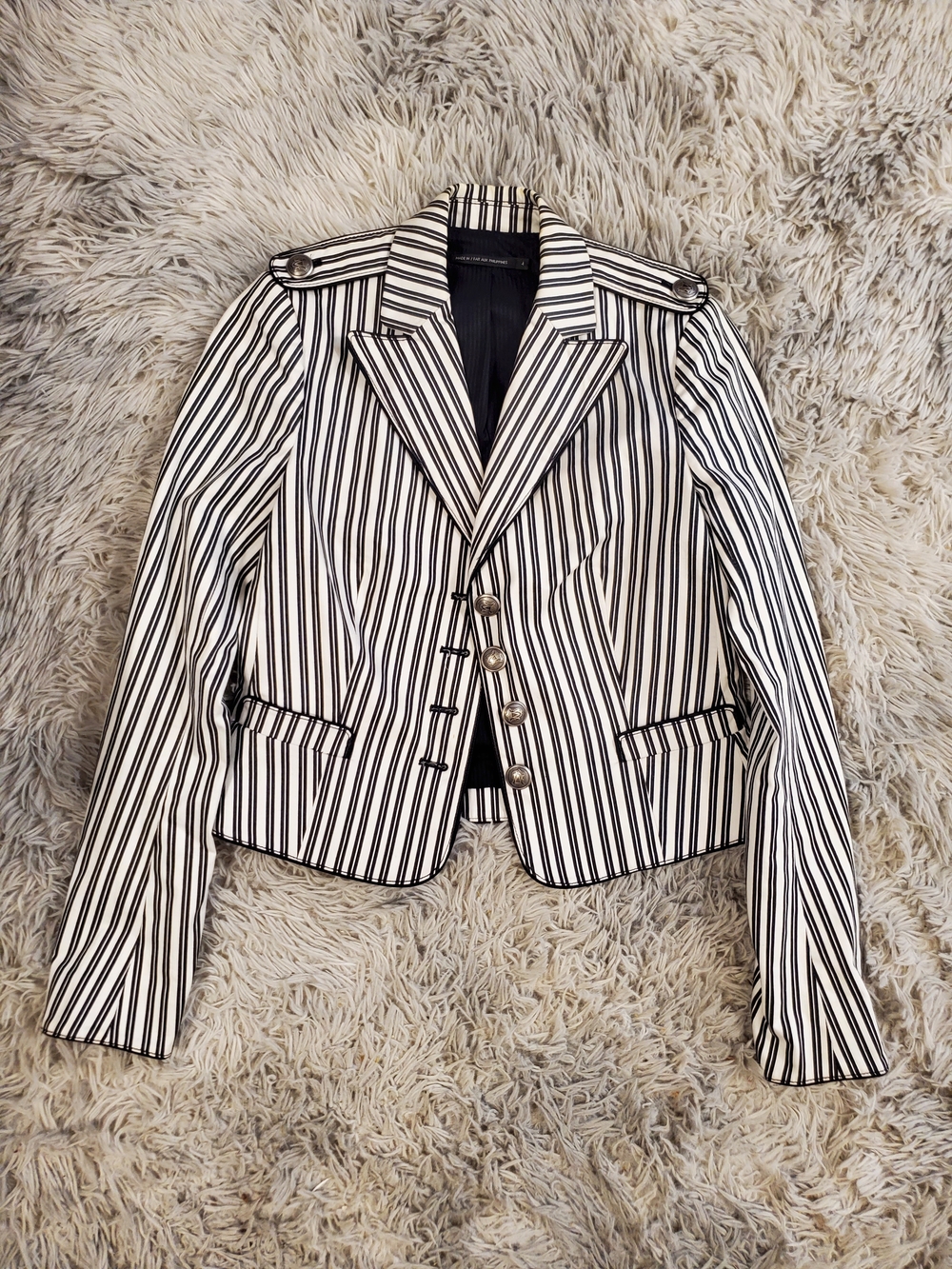 Club Monaco Black & White Striped Women's Blazer